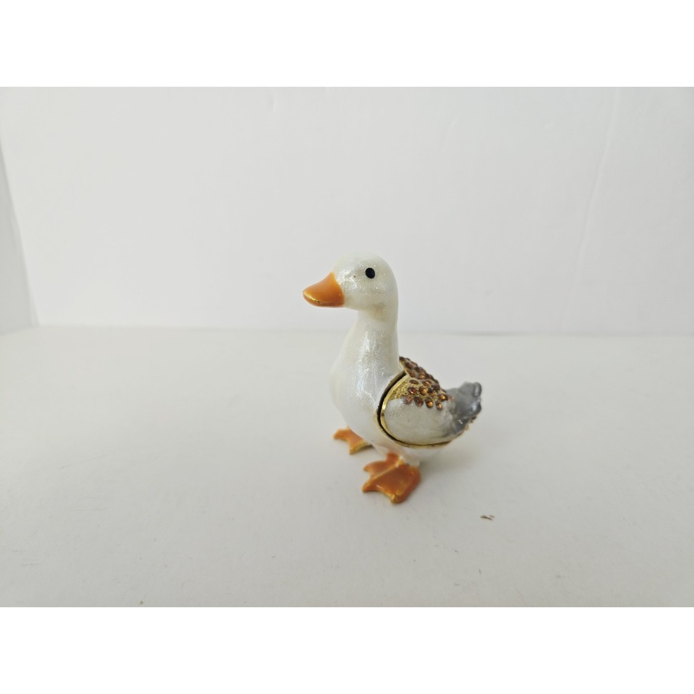 Decorative Trinket Box rhinestone hinged white goose duck